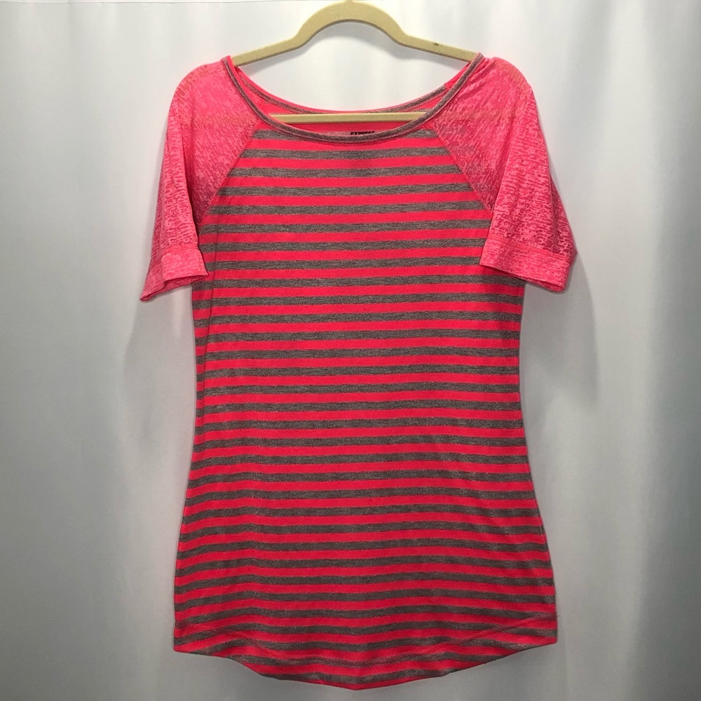 Express Pink & Silver Striped Sleeve Striped Shirt